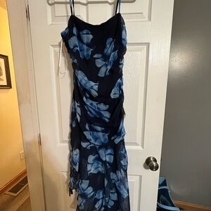Elegant Blue Floral Dress, Lulu’s, size L